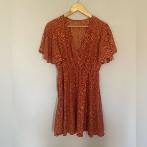 Burnt Orange with White Dots Butterfly Sleeve Dress